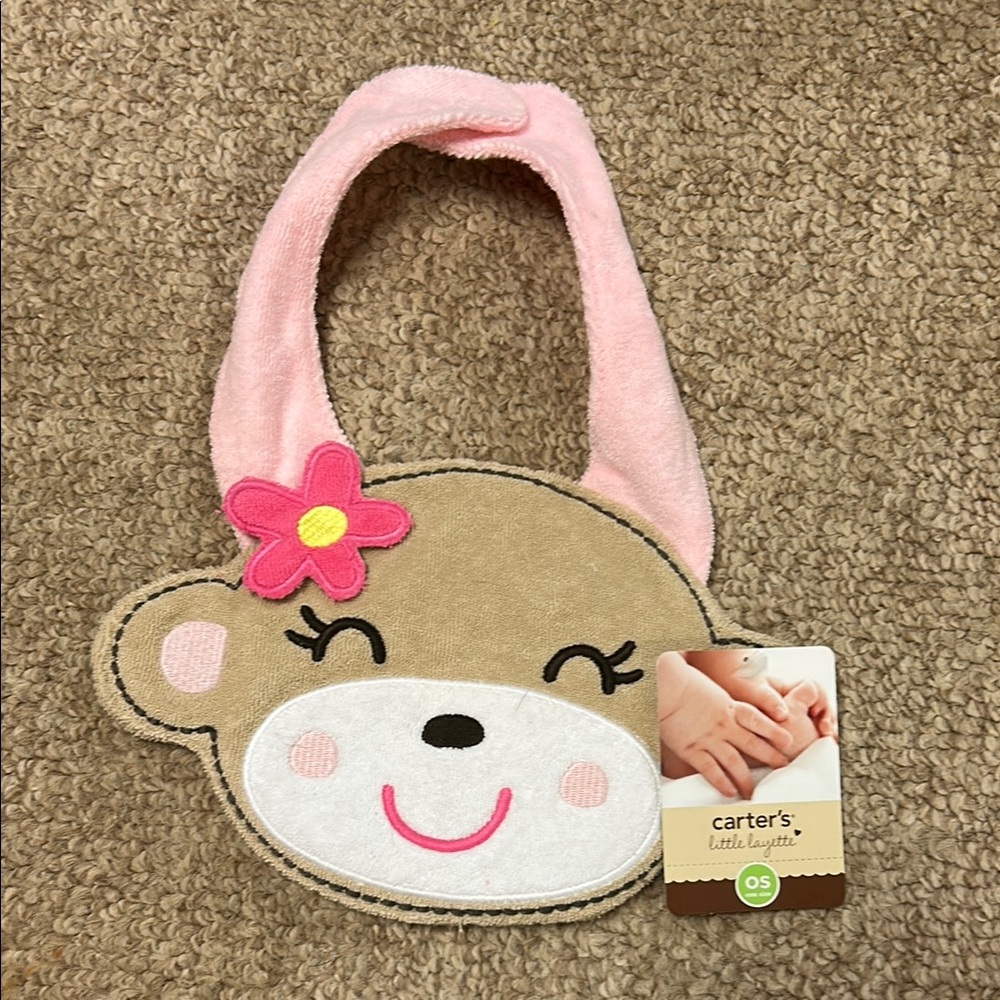 Carter's Pink and Brown Animal Face Bib